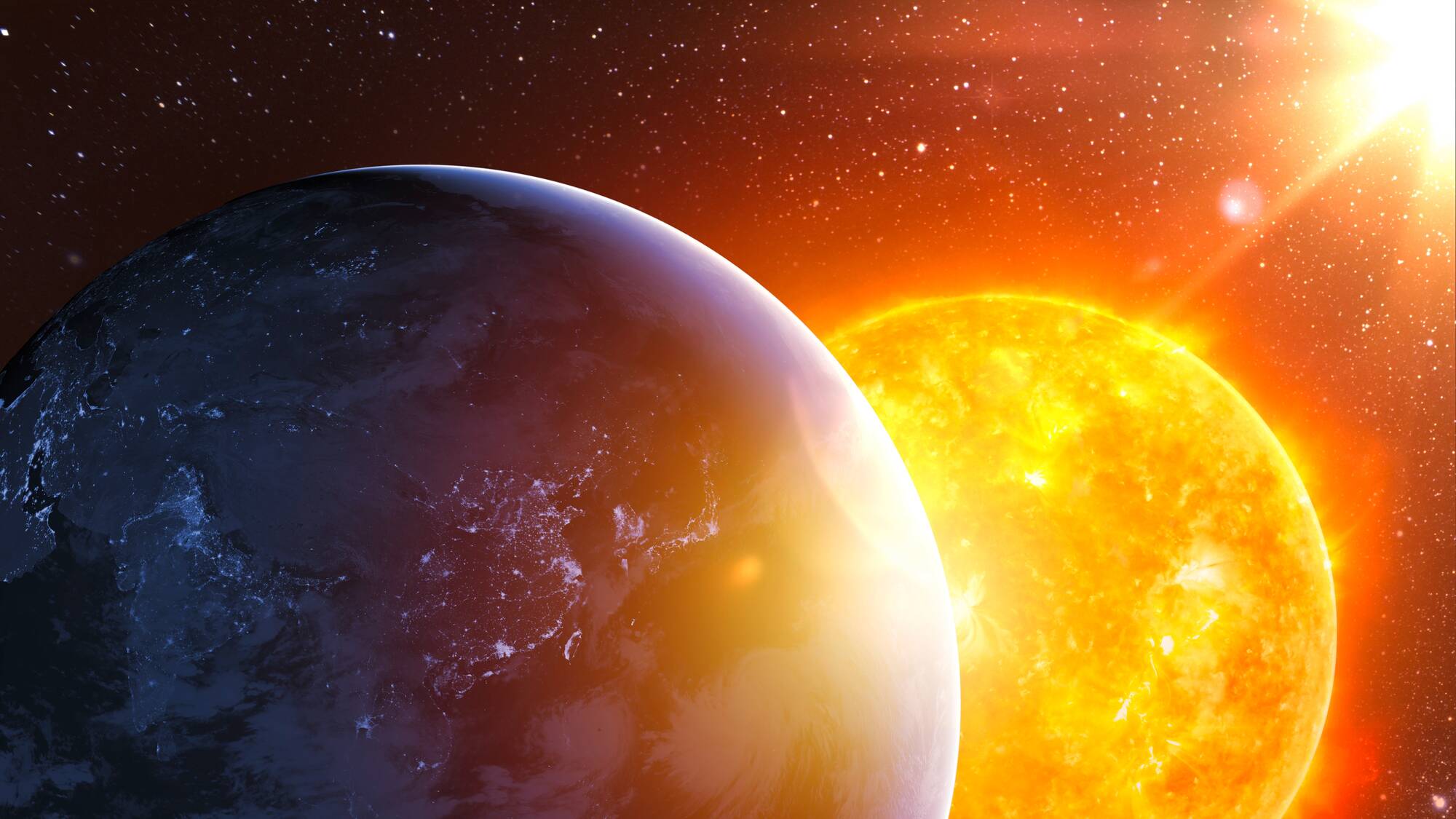 Le soleil vu de la Terre : une énergie renouvelable inépuisable à l'échelle humaine.