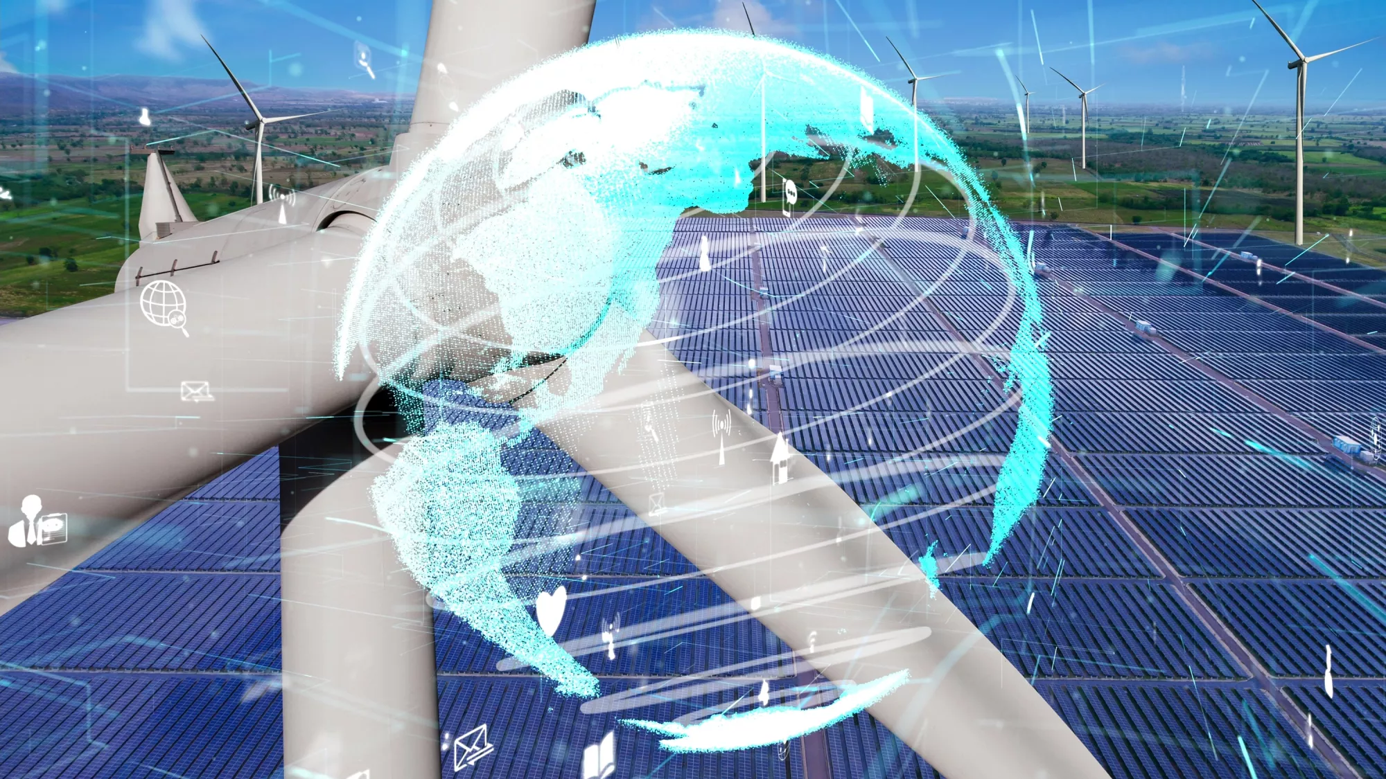 Éolienne avec du vent, l'aérologie est majeure dans les énergies renouvelables.