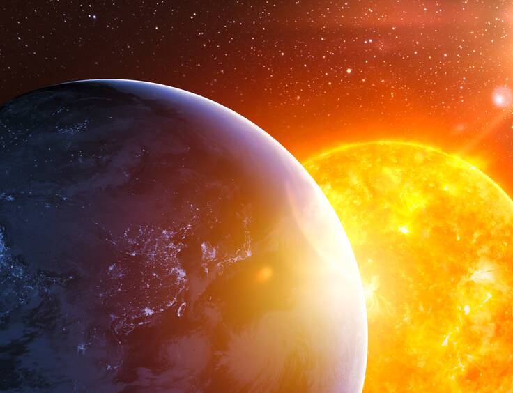 Le soleil vu de la Terre : une énergie renouvelable inépuisable à l'échelle humaine.